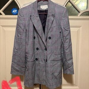 Casual Corner Navy and Red Checkered Blazer